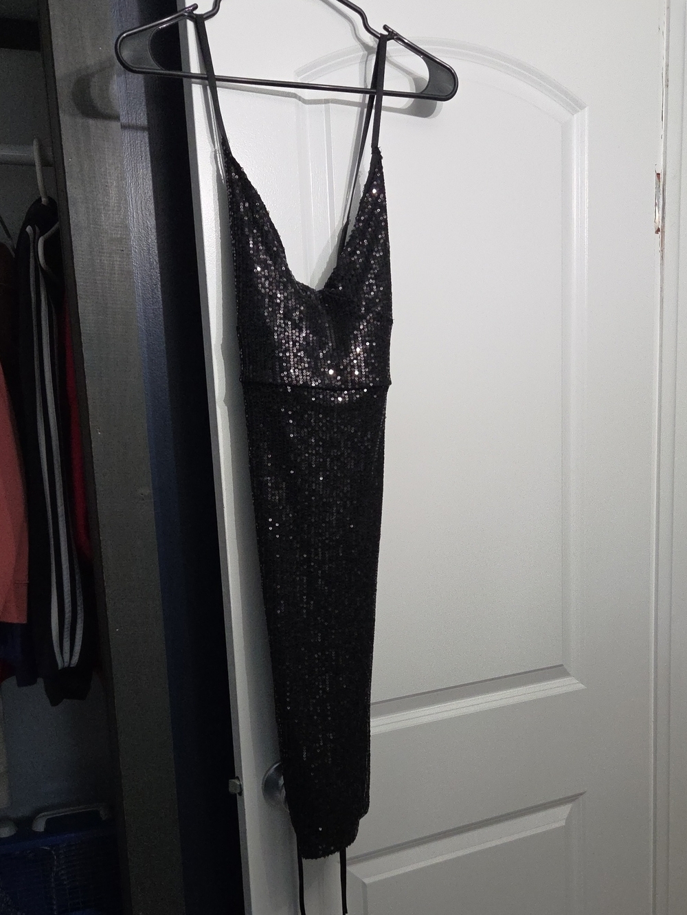 Black Sequin Midi Dress with Spaghetti Straps